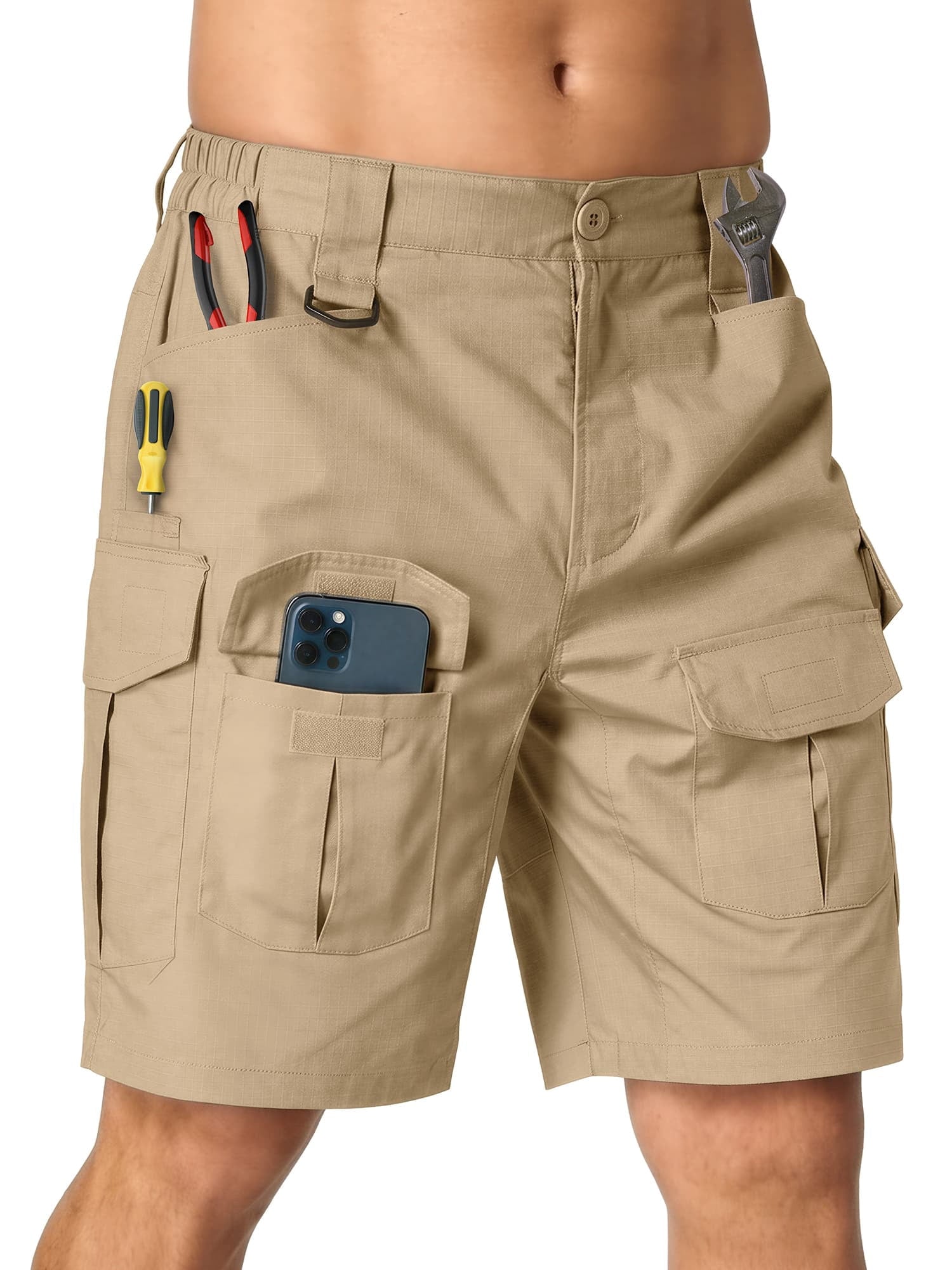liyiyiyia Mens Shorts Outdoor Work Cargo Shorts for Men with 10 Pocket for Hiking Fishing Camping Casual (No Belt)