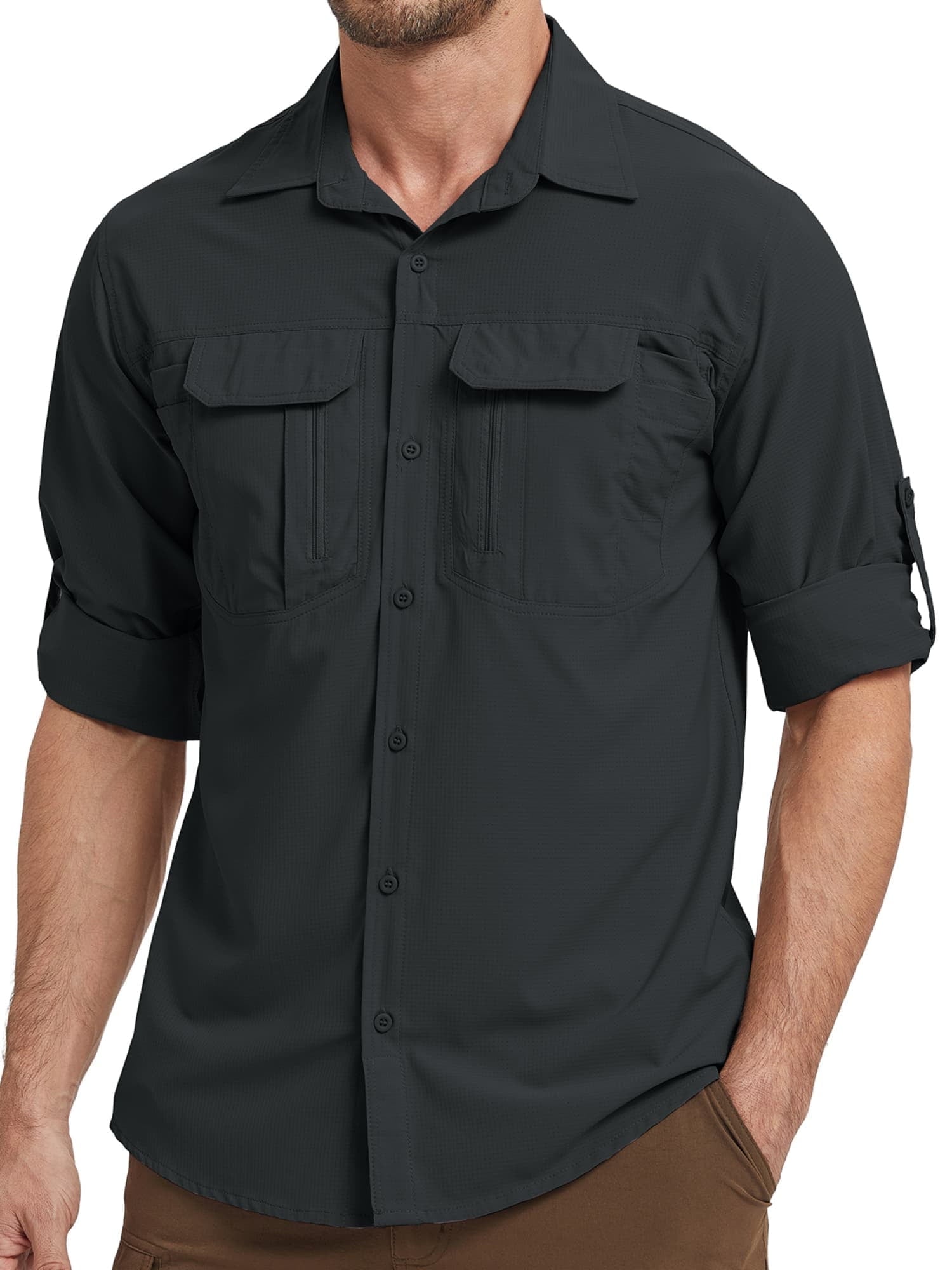 liyiyiyia Long Sleeve Hiking Fishing Shirts for Men Quick Dry Button Down Work Shirt Sun Protection UV UPF 50 Outdoor Safari Tops