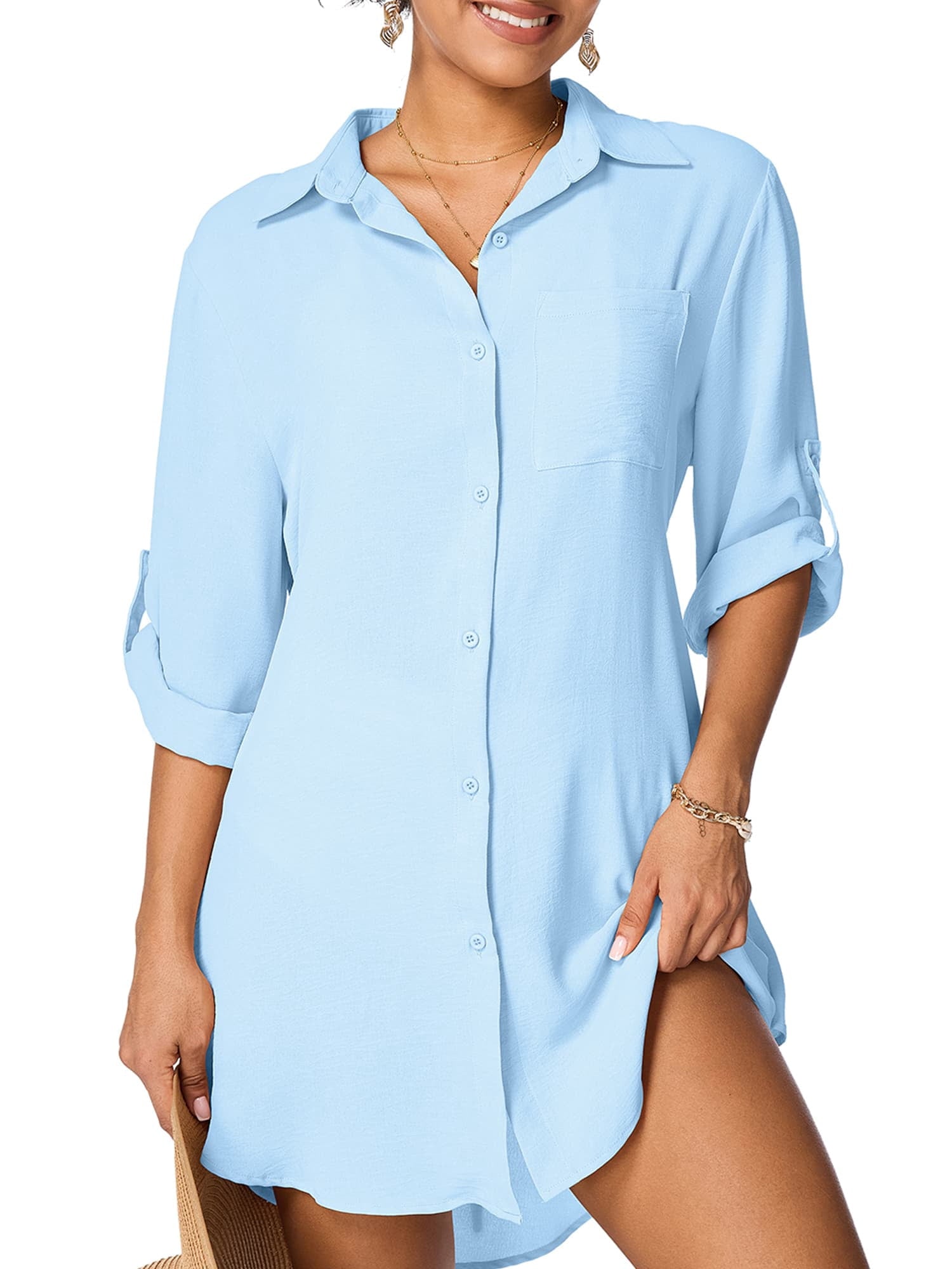 liyiyiyia Swimsuit Coverup for Womens Shirt Dress Button Down Bathing Suit Bikini Cover Ups Beach Vacation Outfits