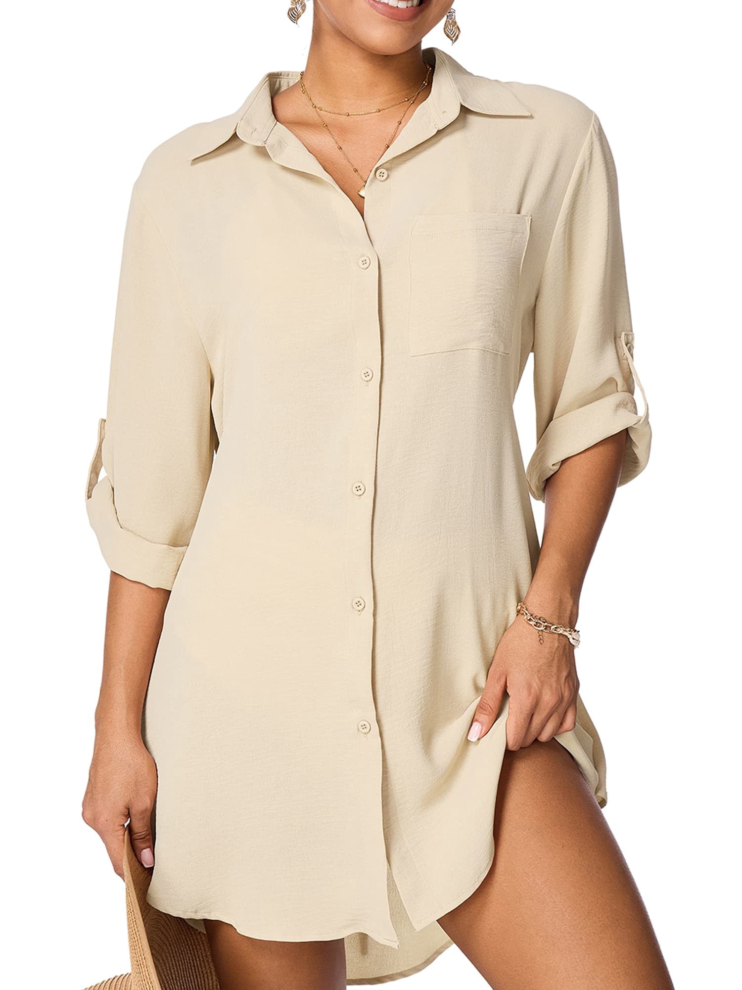 liyiyiyia Swimsuit Coverup for Womens Shirt Dress Button Down Bathing Suit Bikini Cover Ups Beach Vacation Outfits