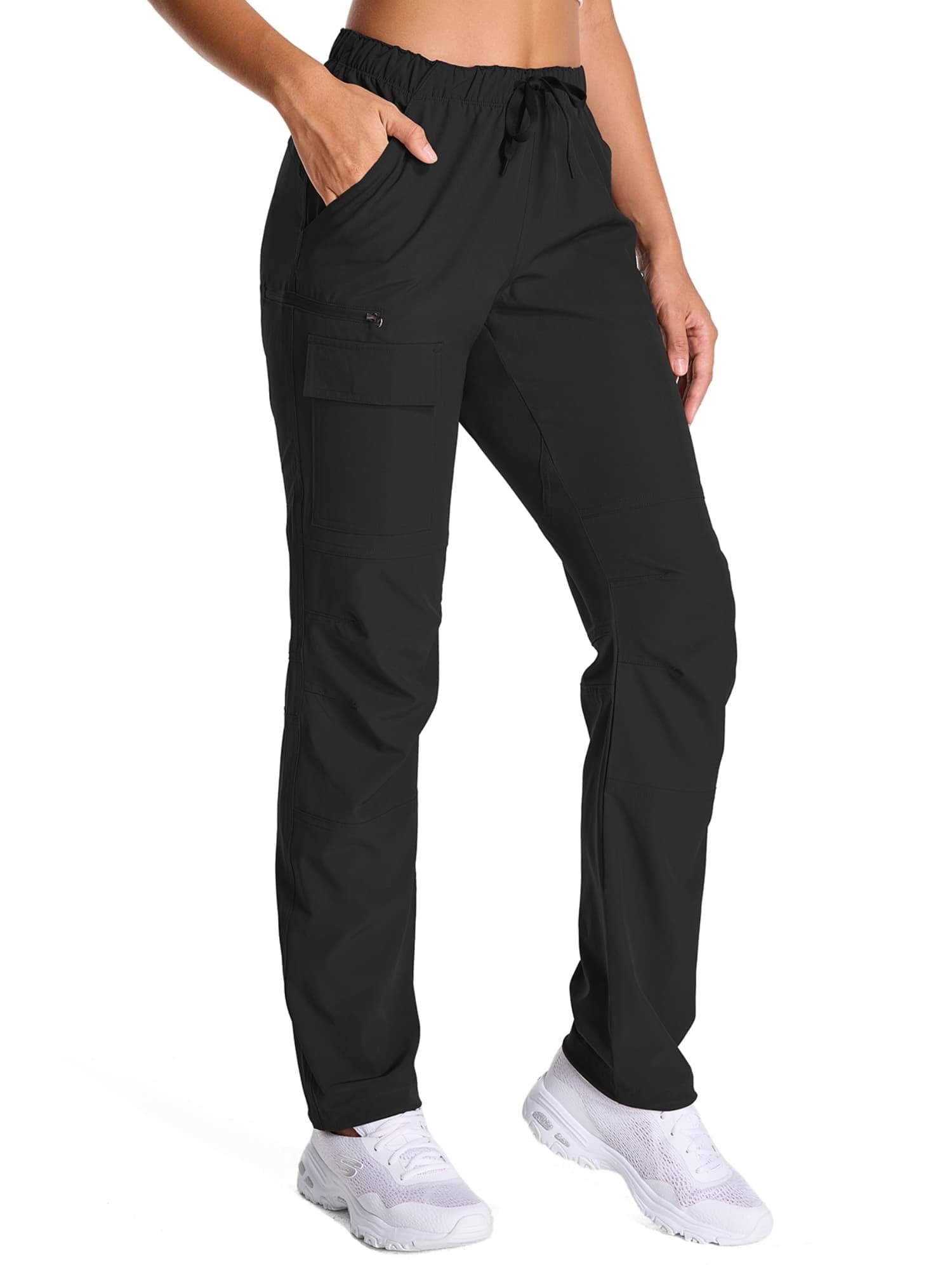 liyiyiyia Womens Quick Dry Hiking Pants Elastic Waist Black Cargo Pants Lightweight Water Resistant Travel Work Trousers