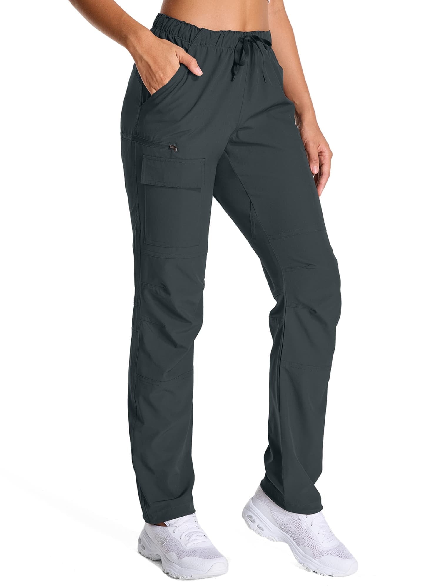 liyiyiyia Womens Quick Dry Hiking Pants Elastic Waist Black Cargo Pants Lightweight Water Resistant Travel Work Trousers