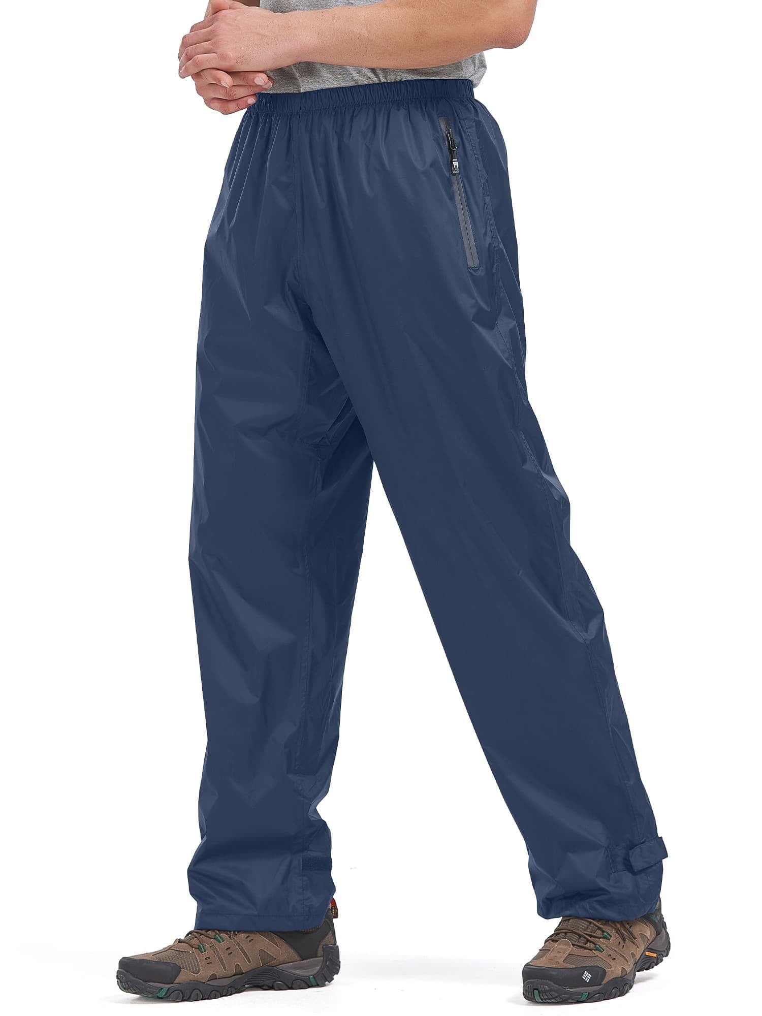 liyiyiyia Men's Rain Pants Waterproof Rain Over Pants Windproof Hiking Pant with Zipper Pockets Lightweight Outdoor Trousers