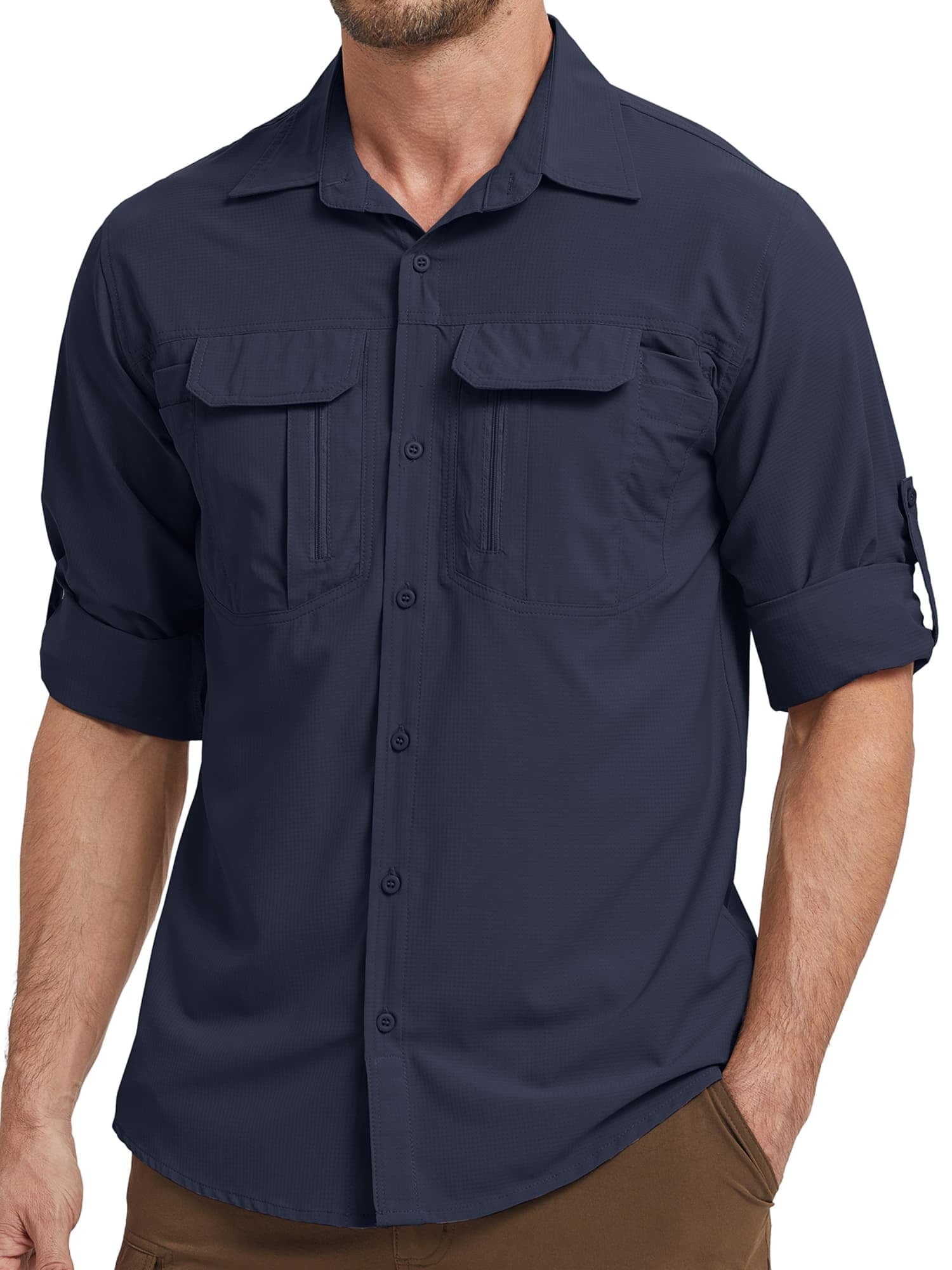 liyiyiyia Long Sleeve Hiking Fishing Shirts for Men Quick Dry Button Down Work Shirt Sun Protection UV UPF 50 Outdoor Safari Tops