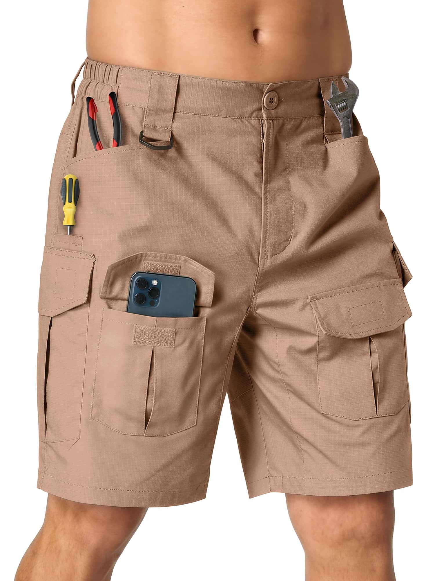 liyiyiyia Mens Shorts Outdoor Work Cargo Shorts for Men with 10 Pocket for Hiking Fishing Camping Casual (No Belt)